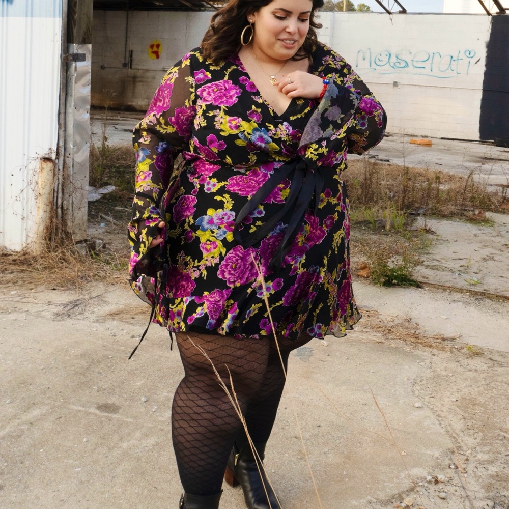 Plus Size ASOS Design Wrap Mini Dress in Floral Satin